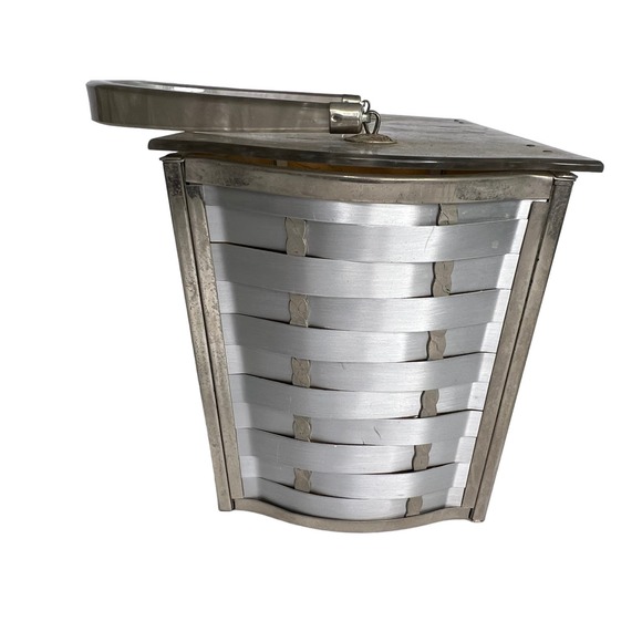 Vintage Majestic Handbag Lucite Handle Chrome Box Metal Weave Design - Picture 5 of 13